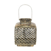 Oriental stílusú, óarany színű, patinás felületű, áttört mintás, függeszthető fém lámpás